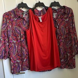Catherines Red Tank and Paisley Blouses Trio